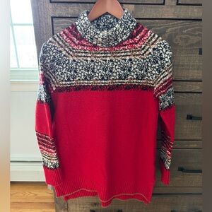 Moth by Anthropologie Red Black and Gray Nordic Knit Sweater, Size XS